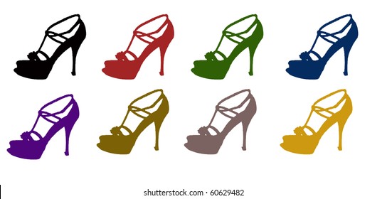 Vector illustration set of colored  women shoes