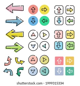 Conjunto de ilustraciones vectoriales de iconos coloridos de flecha