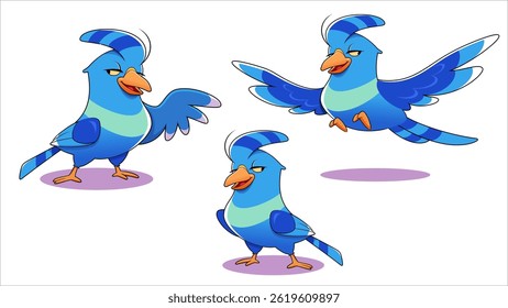 vector illustration of a set of colorful birds made in cartoon style isolated on white background.