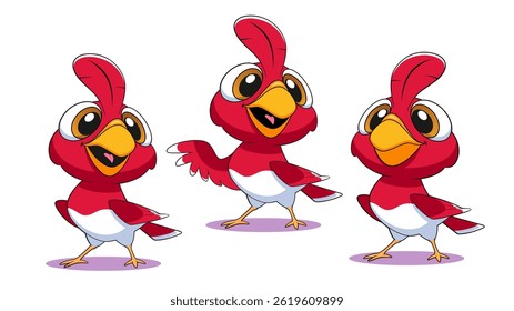 vector illustration of a set of colorful birds made in cartoon style isolated on white background.