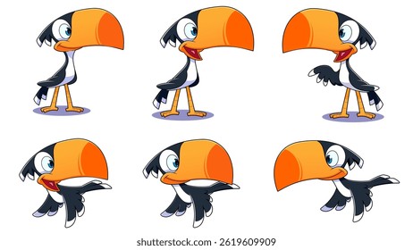 vector illustration of a set of colorful birds made in cartoon style isolated on white background.