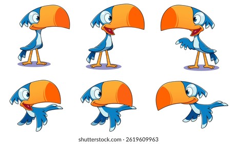 vector illustration of a set of colorful birds made in cartoon style isolated on white background.