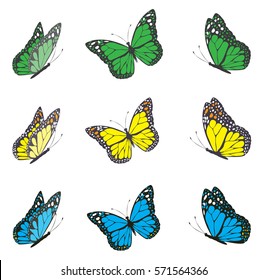 vector illustration of a set of colorful butterflies