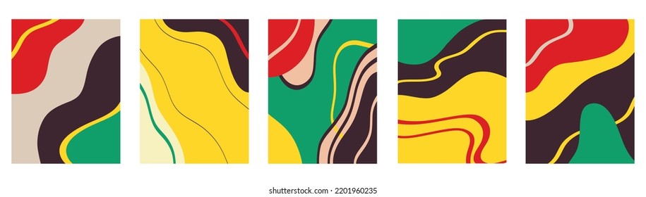 Vector illustration of set of colorful creative collages with chaotic pattern as abstract background