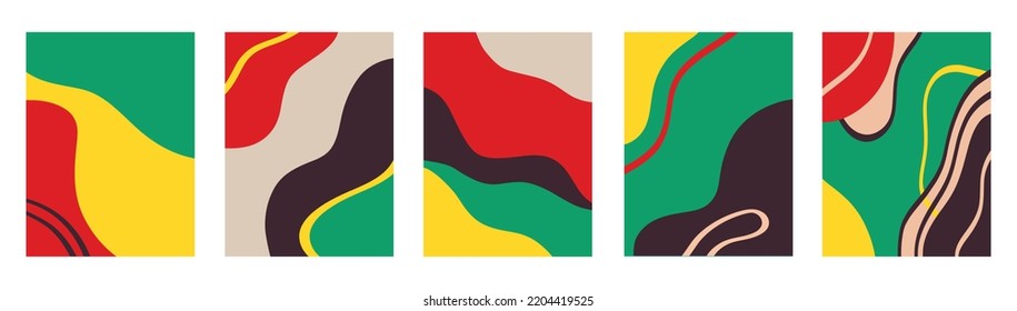 Vector illustration of set of colorful creative collages with chaotic pattern as abstract background