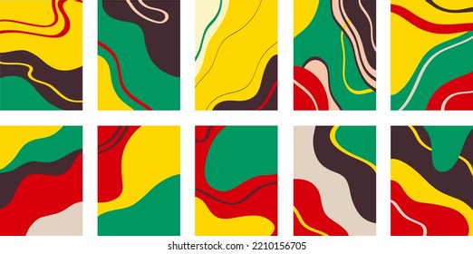 Vector illustration of set of colorful creative collages with chaotic pattern as abstract background