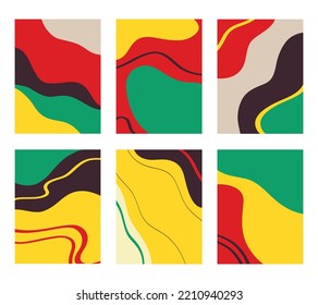 Vector illustration of set of colorful creative collages with chaotic pattern as abstract background