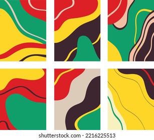 Vector illustration of set of colorful creative collages with chaotic pattern as abstract background