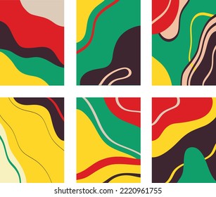 Vector illustration of set of colorful creative collages with chaotic pattern as abstract background