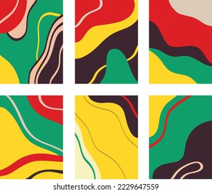 Ilustración vectorial del conjunto de coloridos collages creativos con un patrón caótico como fondo abstracto