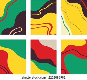 Vector illustration of set of colorful creative collages with chaotic pattern as abstract background