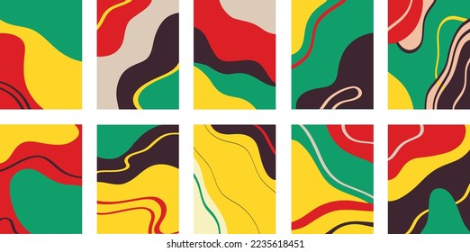 Ilustración vectorial del conjunto de coloridos collages creativos con un patrón caótico como fondo abstracto