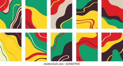 Vector illustration of set of colorful creative collages with chaotic pattern as abstract background
