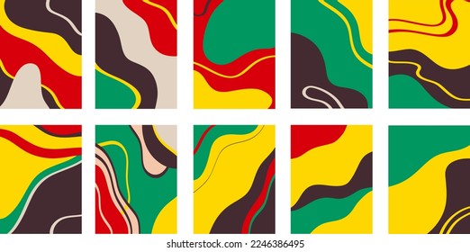 Vector illustration of set of colorful creative collages with chaotic pattern as abstract background