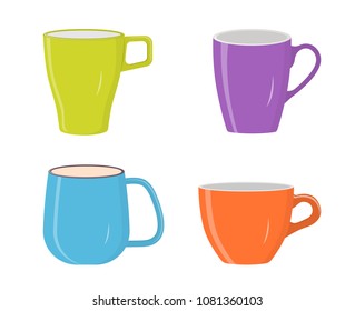 Vector illustration. Set of colorful cups.