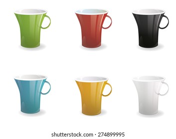 Vector illustration set of colorful cups isolated on white background
