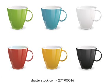 Vector illustration set of colorful cups isolated on white background