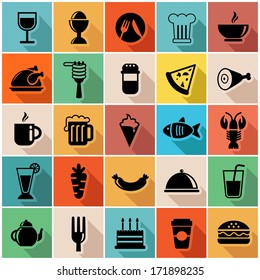 Vector illustration set of colorful food icons in modern flat design 