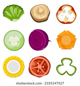 vector illustration set of colorful fruits and vegetables white background.