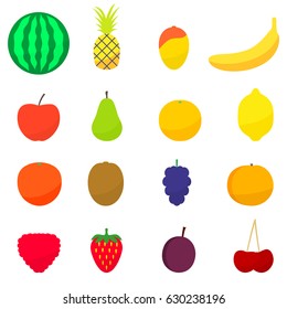 Vector illustration of a set of colorful fruits. Isolated on white background. A collection of icons. Flat style.