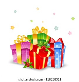 Vector illustration of Set of colorful gift boxes with bows