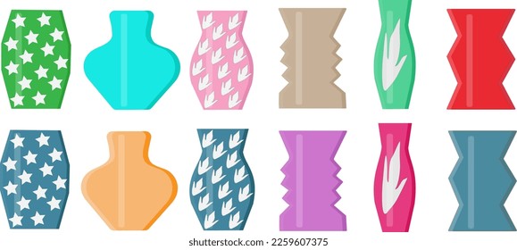 vector illustration set of colorful glass flower vases