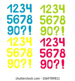 Vector illustration. Set of colorful hand-drawn numbers from zero to nine.