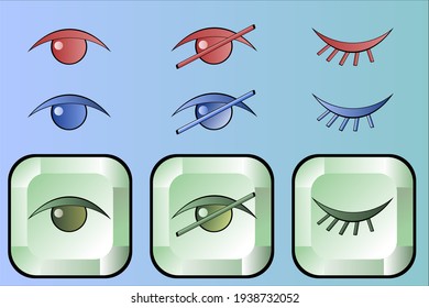 Vector illustration. A set of colorful icons, buttons with the symbols view, do not look