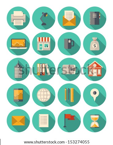 Vector illustration set of colorful icons in modern flat design style with long shadow effect on business and finance theme.  Isolated on white background. 