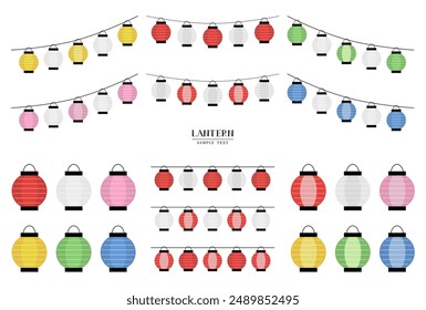 Vector illustration set of colorful japanese lanterns