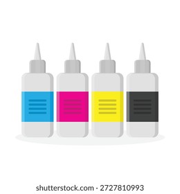 Vektorgrafik eines Satzes bunter Marker und medizinischer Glasampullen mit flüssiger Farbe in einem Kunststoffbehälter für Kunst- und Gesundheitsdesign