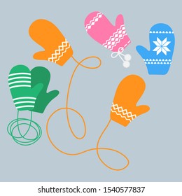 Vector illustration. Set of colorful mittens