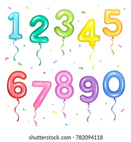 Vector illustration set of colorful number shaped balloons for birthday party decoration elements