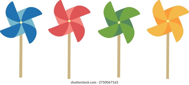 Vector illustration set of colorful pinwheels