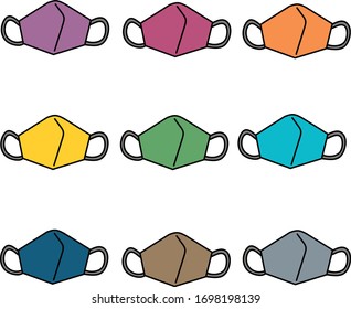 Vector illustration of a set of colorful protective masks. Using mask is a way to protect against viral infection during the spreading of COVID-19 situation