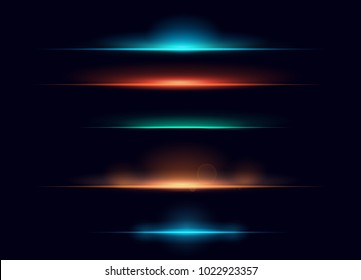 Conjunto de ilustraciones vectoriales de coloridas colecciones de elementos flare realistas. Efecto de luz creciente.
