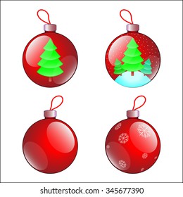 The vector illustration of the set of the colorful red Christmas toys isolated in the white background