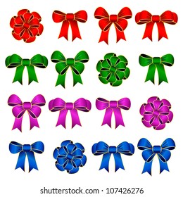 vector illustration of set of colorful ribbon bow against white background