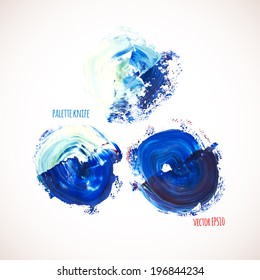 Vector illustration. Set of colorful round spot, painted with a palette knife, isolated on  white background.