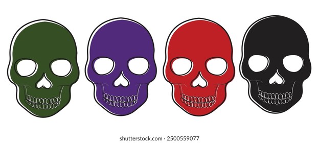 Vector illustration of a set of colorful skulls 