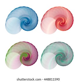 vector illustration set of colorful spirals like shells or snail