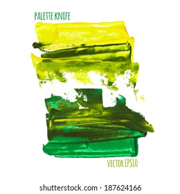 Vector illustration. Set of colorful spot, painted with a palette knife, isolated on  white background. yellow-green