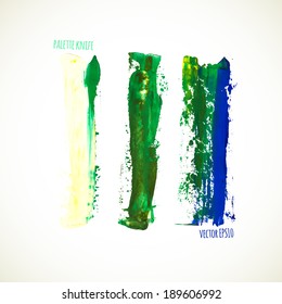 Vector illustration. Set of colorful spot, painted with a palette knife, isolated on  white background.