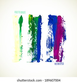 Vector illustration. Set of colorful spot, painted with a palette knife, isolated on  white background.