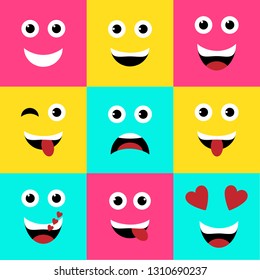 Vector illustration. Set of colorful square emoticons, emoji flat backgound vector design