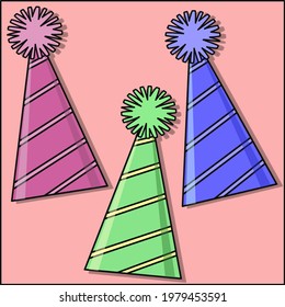 Vector illustration. A set of colorful striped caps for the holiday