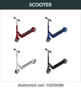 Vector illustration. Set of colorful web icons of the scooter.Isometric, 3D