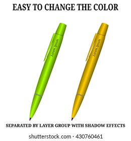 Vector Illustration of Set Colorfull Pens. Set of Colored Pens. Vector corporate Pen Design