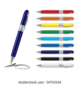 Vector illustration of set colorfull pens