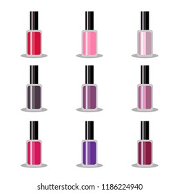 Vector illustration. Set of colour nail polish isolated on white background.